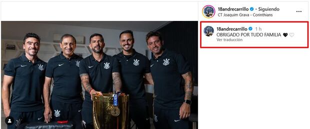 André Carrillo utilizó su cuenta de Instagram para despedirse de Ramón Díaz (Foto: @18andrecarrillo).