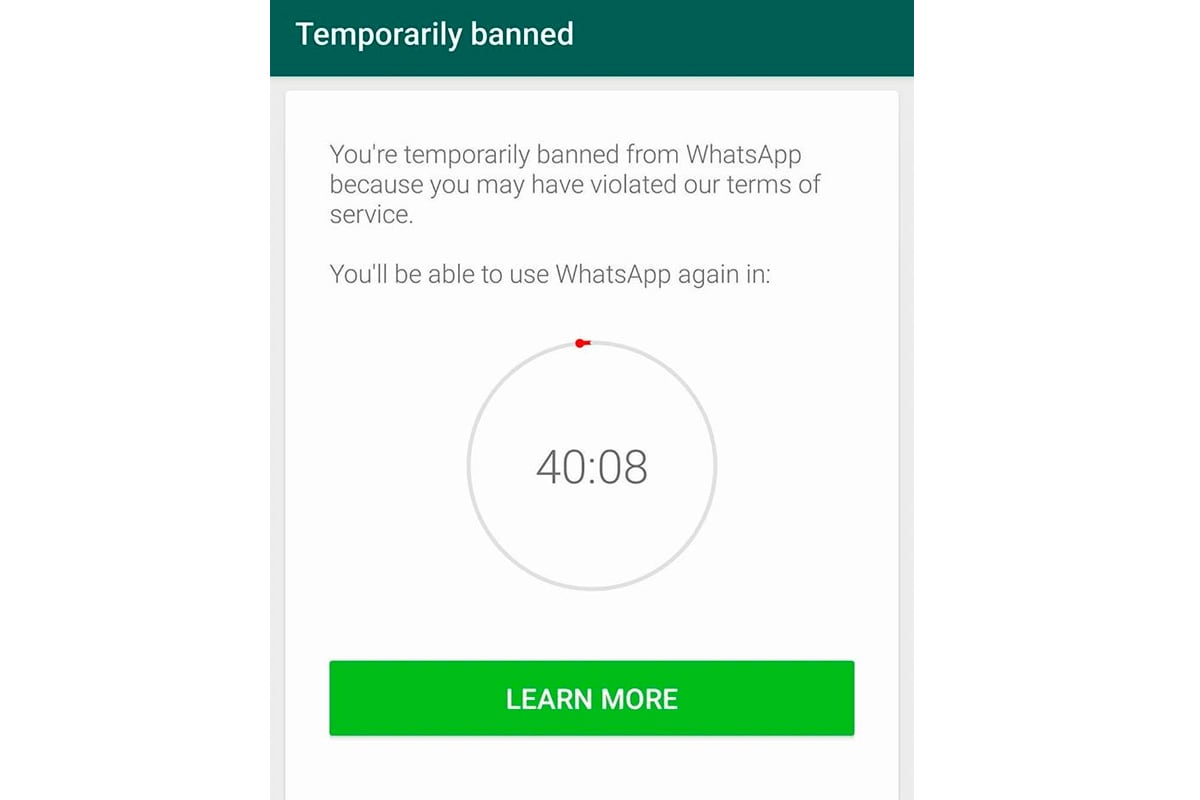 Este es el cartel que aparece cuando WhatsApp ha decidido suspender tu cuenta de WhatsApp Plus. (Foto: WhatsApp)