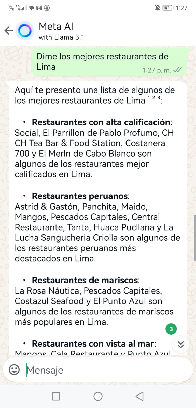 Respuestas de Meta AI en WhatsApp